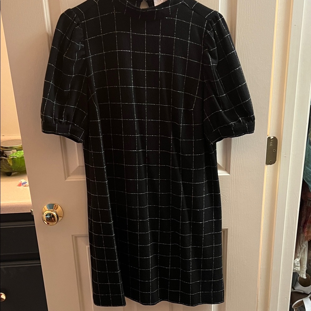 Windowpane Mock Neck Shift Dress